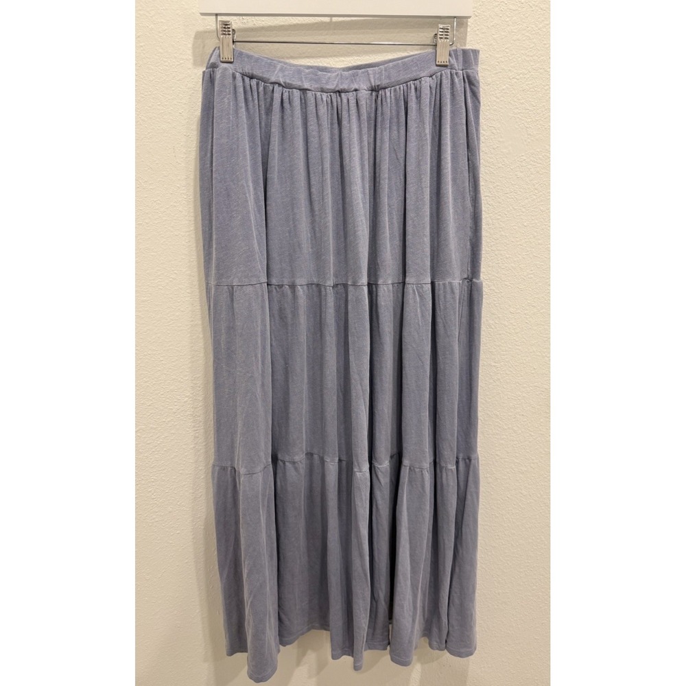 Anthropologie SUNDRY Tiered Maxi Skirt Blue Cotton Elastic Waist Boho Size 4